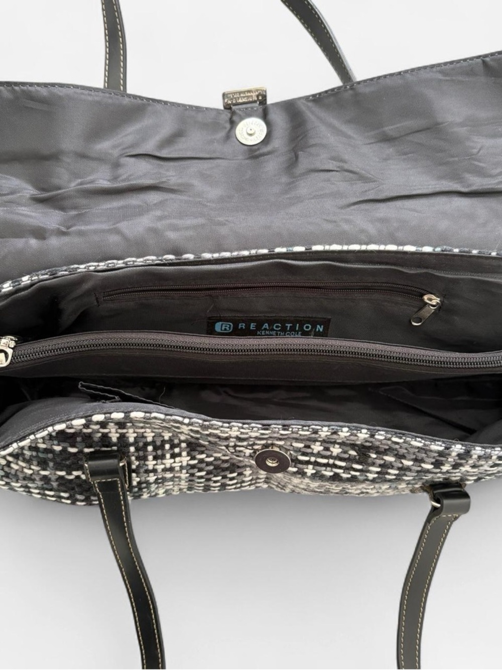Rare Kenneth Cole Reaction black & white tweed shoulder bag - Picture 9 of 9